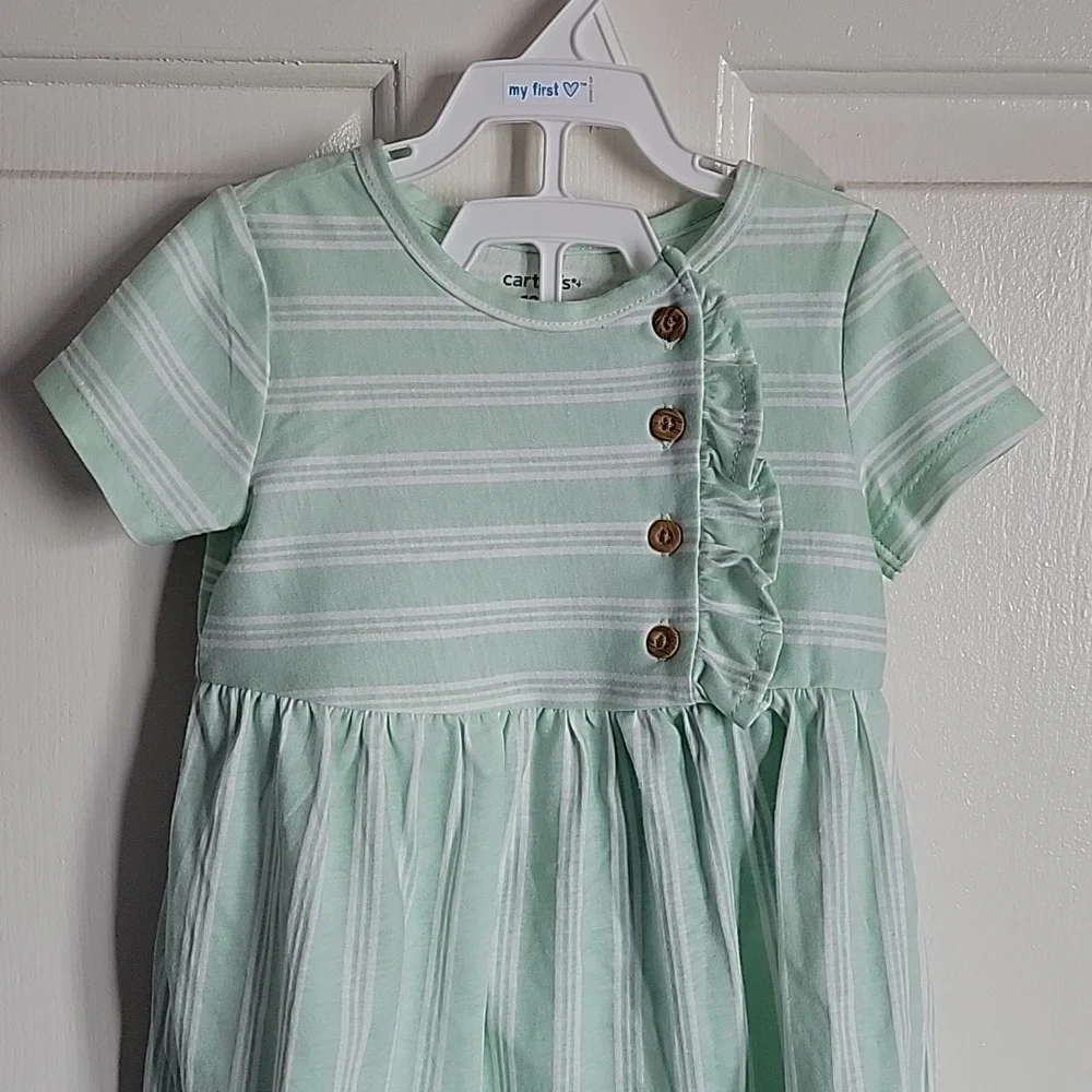 Carter's little girls dress, NWT, 18 months, mint green and white striped.